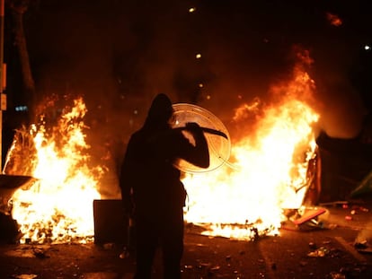 Disturbances last night outside the Camp Nou stadium.