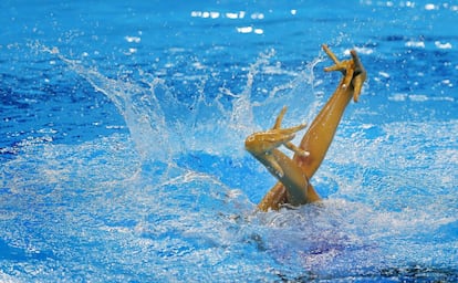 AZ01. BAKU (AZERBAIYÁN), 16/06/2015.- La española Berta Ferreras Sanz compite en la prueba del Programa Libre del Solo de Natación Sincronizada de los I Juegos Europeos Bakú, Azerbaiyán, el 16 de junio del 2015. EFE/Robert Ghement