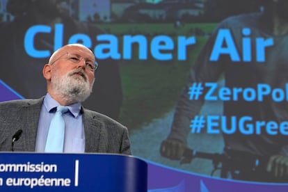 uropean Commissioner for European Green Deal Frans Timmermans speaks during a media conference at EU headquarters in Brussels, on October 26, 2022.