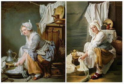 'La lavandera', del francés Jean-Baptiste Greuze (1725-1805), es el objeto de la recreación de Natalya Altypina desde Kherson (Ucrania). La obra original forma parte de la colección del Getty Center de Los Ángeles (EE UU).
