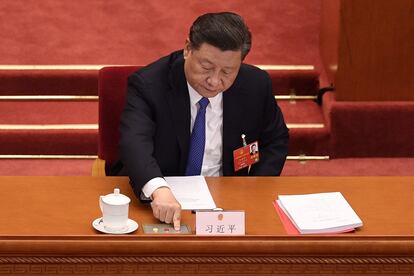 El presidente chino, Xi Jinping, en la votación sobre la ley de seguridad nacional para Hong Kong, este jueves, en Pekín.