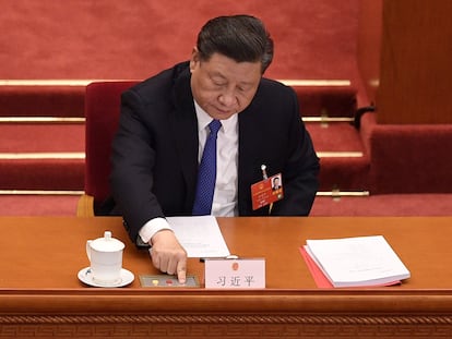 El presidente chino, Xi Jinping, en la votación sobre la ley de seguridad nacional para Hong Kong, este jueves, en Pekín.