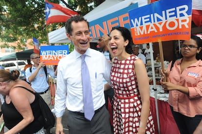 Anthony Weiner and Huma Abedin, during Weiner's 2013 campaign for mayor of New York.