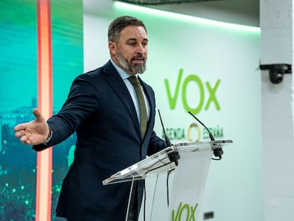 El presidente de Vox, Santiago Abasca, este lunes.