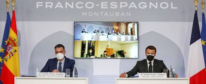 El presidente español, Pedro Iglesias, en la cumbre franco-española celebrada este lunes junto a su homólogo galo, Emmanuel Macron.