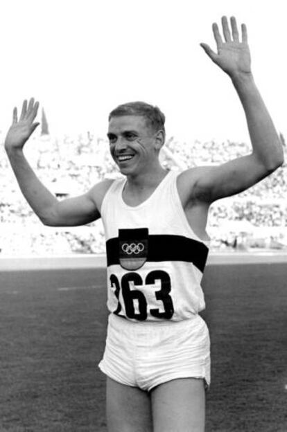Armin Hary, tras ganar los 100m de los Juegos de Roma 60.