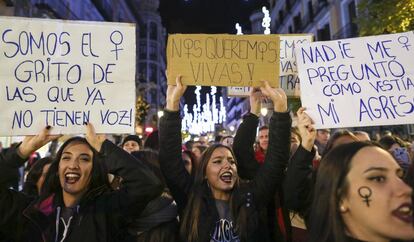 Manifestación contra la violencia de género en la Puerta del Sol de Madrid.