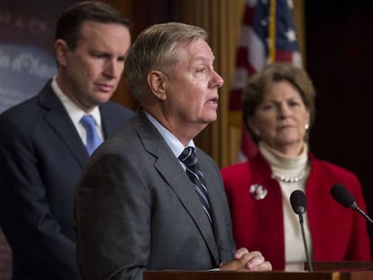 O senador republicano Lindsey Graham na quarta-feira, em uma conferência de imprensa no Capitólio.