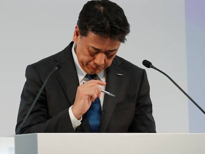 Makoto Uchida, consejero delegado de Nissan, hoy, en la presentación de resultados de la compañía en Yokohama (Japón)
 