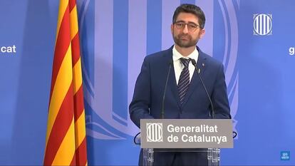 El vicepresidente de la Generalitat y conseller de Políticas Digitales y Territorio, Jordi Puigneró, en rueda de prensa el pasado 26 de noviembre. / EUROPA PRESS