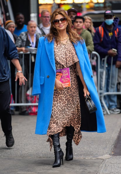 Eva Mendes arrives at the 'Good Morning America' show in New York, on September 17, 2024.