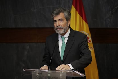 El presidente del Consejo General del Poder Judicial, Carlos Lesmes, en un acto este martes.