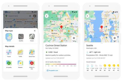 Indicación de la calidad del aire en Google Maps.