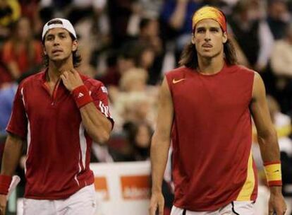 Verdasco, a la izquierda, y Feliciano López, durante el partido de dobles.