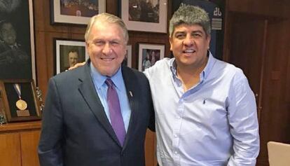 Los sindicalistas Jimmy Hoffa y Pablo Moyano, durante un encuentro Estados Unidos.