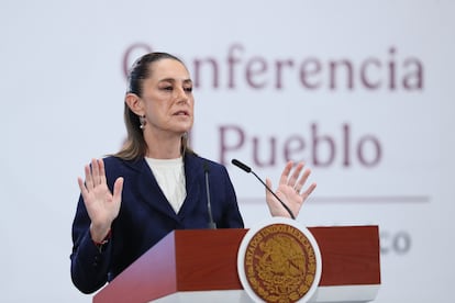 Claudia Sheinbaum, en Palacio Nacional este lunes.
