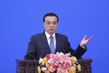 O primeiro-ministro chinês, Li Keqiang, durante um pronunciamento.