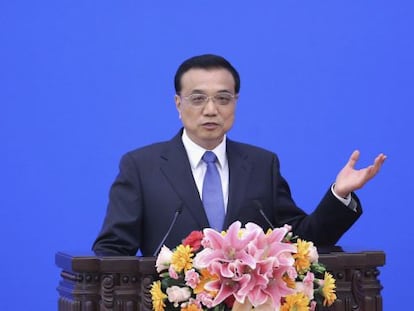 O primeiro-ministro chinês, Li Keqiang, durante um pronunciamento.