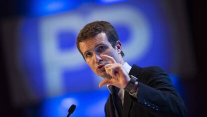 Pablo Casado en un momento de su intervención el sábado durante el congreso del PP. 