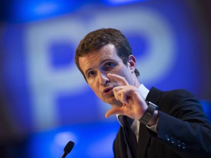 Pablo Casado en un momento de su intervención el sábado durante el congreso del PP. 