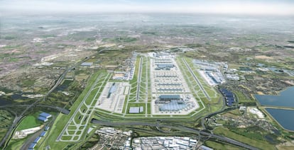 Recreaci&oacute;n del aeropuerto de Heathrow con su tercera pista. 