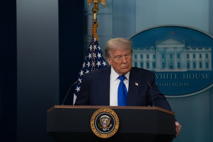 Trump, en una rueda de prensa el viernes en la Casa Blanca.