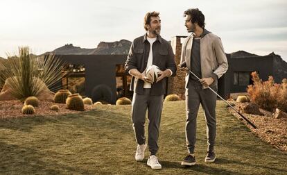 Javier Bardem en la campaña de Ermenegildo Zegna junto con Dev Patel.