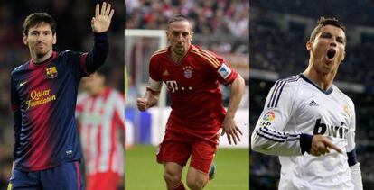 Messi, Ribéry y Cristiano Ronaldo.