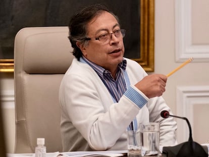 El presidente Gustavo Petro  en reunión  con la Alcaldesa de Bogotá, Claudia López, en Bogotá, el 25 de enero de 2023.