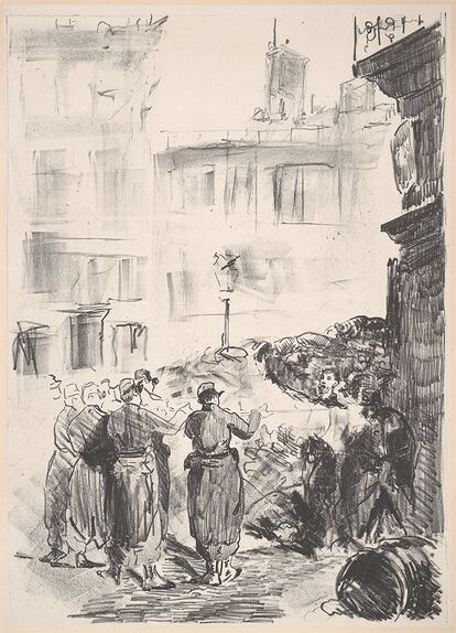 Litografía de Manet 'La barricada. Escena de la Comuna, 1871'.