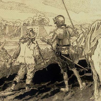 Don Quijote y Sancho Panza vistos por Daniel Urrabieta Vierge (1851-1904).