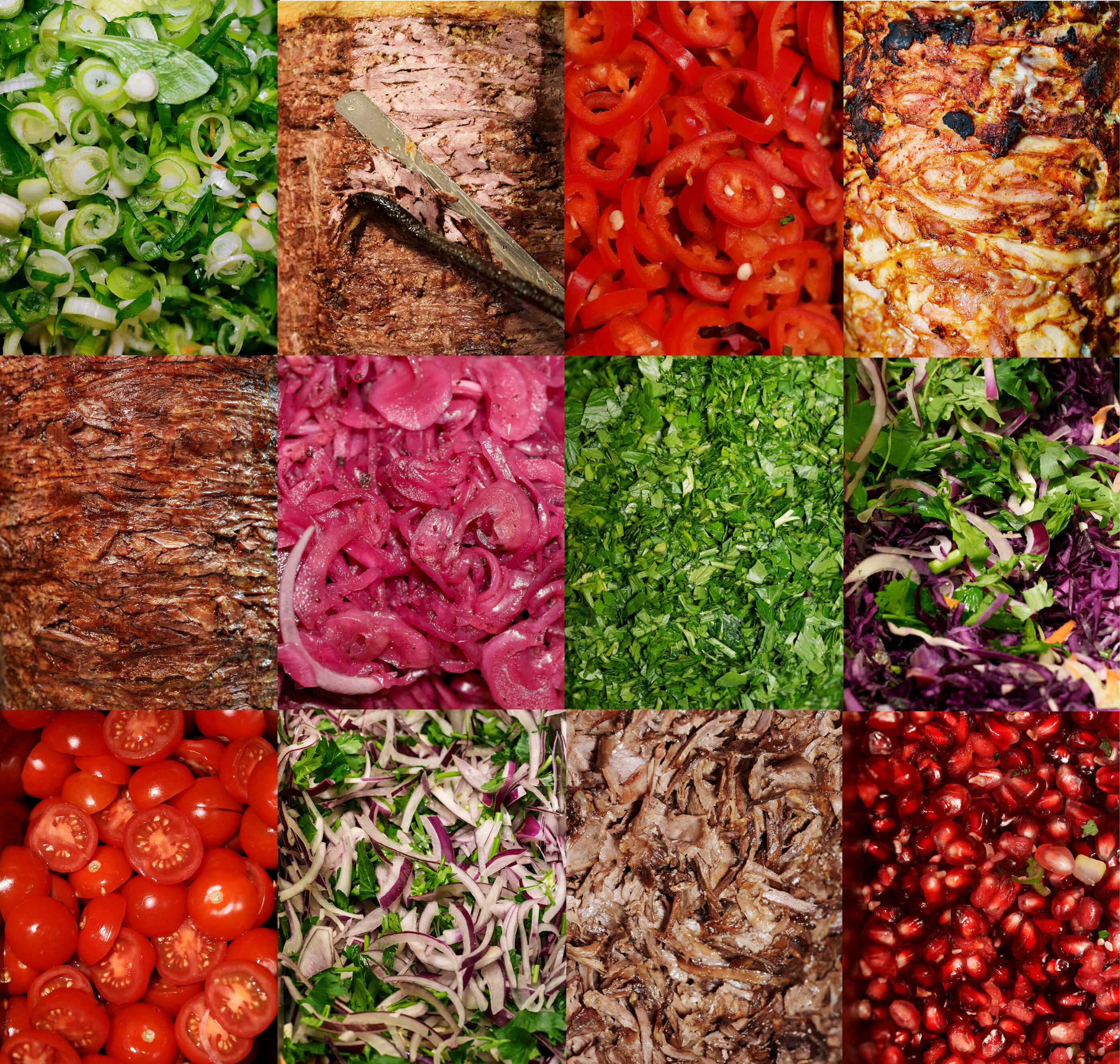 Diferentes ingredientes para rellenar un kebab en Hasir y en Kebap with Attitude.