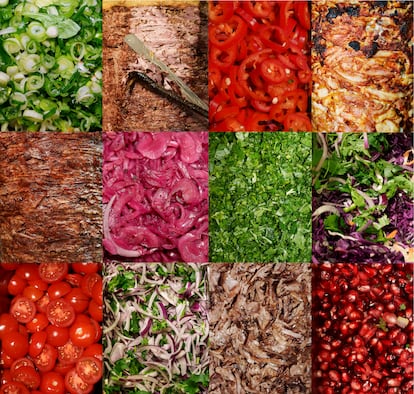 Diferentes ingredientes para rellenar un kebab en Hasir y en Kebap with Attitude.
