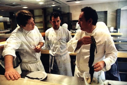11/03/1999. Adrià sostiene unas algas en la cocina de elBulli.
