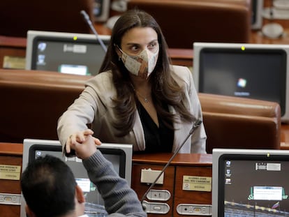 La exministra Karen Abudinen, durante la moción de censura en su contra el pasado 3 de septiembre en la Cámara de Representantes en Bogotá (Colombia).