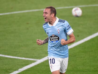 Iago Aspas celebra uno de sus goles contra el Valencia en Balaidos el pasado 19 de septiembre