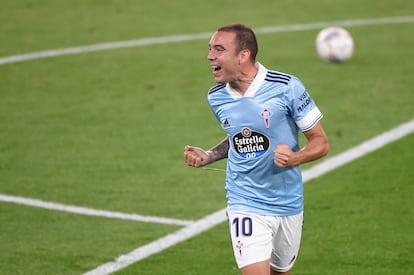 Iago Aspas celebra uno de sus goles contra el Valencia en Balaidos el pasado 19 de septiembre