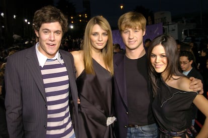 The cast of 'The O.C.' in 2003. From left to right, actors Adam Brody, Mischa Barton, Benjamin McKenzie and Rachel Bilson.