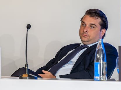 Gabriel Gilinski, hijo del multimillonario Jaime Gilinski, durante una junta de accionistas de Grupo Sura en Medellín, Colombia, el miércoles 20 de abril de 2022. El multimillonario Jaime Gilinski busca comprar una participación adicional de hasta el 6,5% en el holding financiero Grupo Sura, en una oferta que se extiende hasta el 25 de abril.