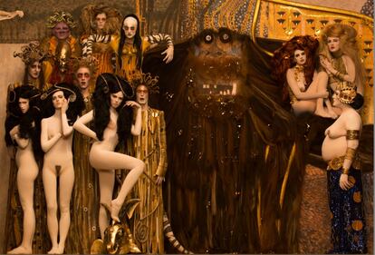 Recreación de 'Friso de Beethoven' (1902). 
	

	El equipo de Life Ball cuenta que se eligió a Klimt y al secesionsimo vienés porque ellos apostaron por "romper con las viejas formas y apostar por la individualidad y la autodeteminación. Los valores de los secesionistas son una maravillosa metáfora para Life Ball, que desde sus inicios ha intentado romper y enfrentarse a las barreras sociales, tabús y estigmas sobre el sida".  