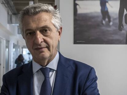 El alto comisionado de las Naciones Unidas para los Refugiados, Filippo Grandi, tras la entrevista.