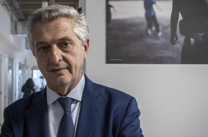 El alto comisionado de las Naciones Unidas para los Refugiados, Filippo Grandi, tras la entrevista.