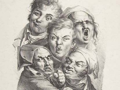 <b>Una de las piezas de la serie</b><i> </i><b>de litografías</b> Les grimaces, del artista Louis Léopold Boilly.