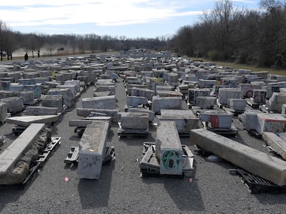 Hundreds of granite blocks from the pedestals of the 14 statues of Confederate generals.