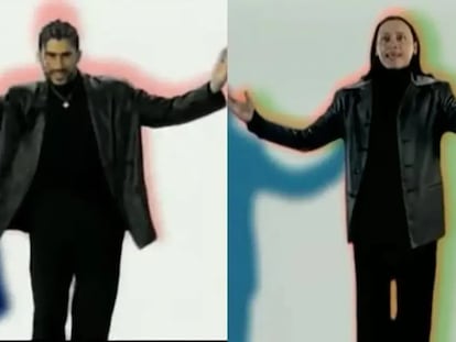 A la izquierda, Bad Bunny en 'Neverita' homenajea 'Suavemente' de Elvis Crespo, a la derecha.
