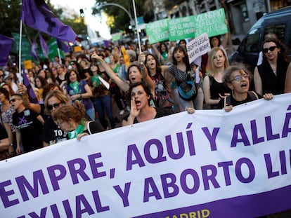 Manifestación en Madrid, en 2019, por el Día Internacional por la Despenalización del Aborto y la Defensa de los Derechos Sexuales y Reproductivos de las mujeres.