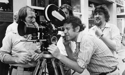 Director Milos Forman Looking into Movie Camera