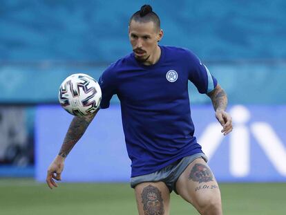 Marek Hamsik, este martes en el entrenamiento en La Cartuja.