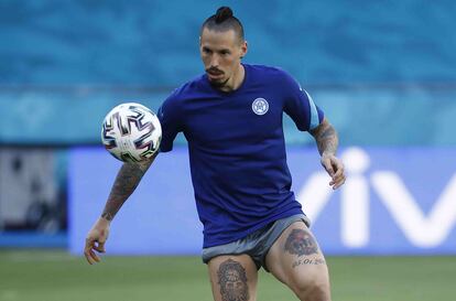 Marek Hamsik, este martes en el entrenamiento en La Cartuja.