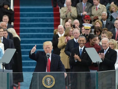 O presidente dos EUA, Donald Trump, durante a cerimônia de posse nesta sexta-feira, em Washington.